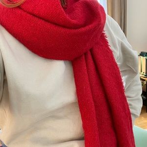 Wool and Cashmere Blend Blanket Scarf | Poppy Red | Fine Weave | 4 feet long
